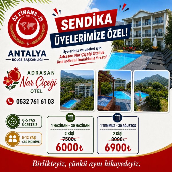 Adrasan'da Sendika Üyelerimize Özel Konaklama İndirimi